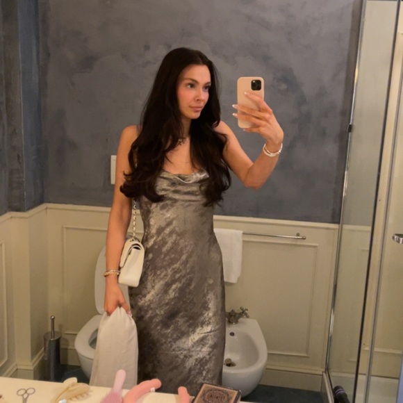 House of CB Dresses House Of Cb Gabrielle Pewter Satin Maxi Dress Size Small Poshmark